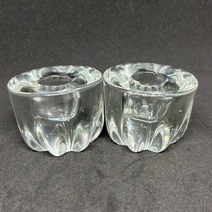 Vintage Clear Glass Candle Holders / Round Heavy Taper Candle Stick Holders